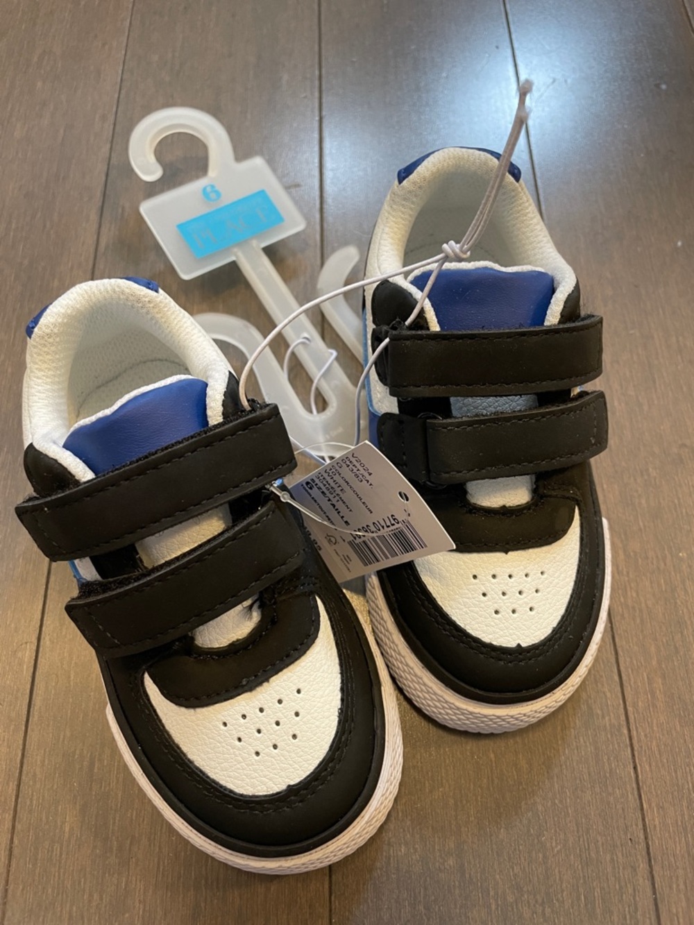 Kids Black and White Velcro Sneakers Classic Casual Shoe